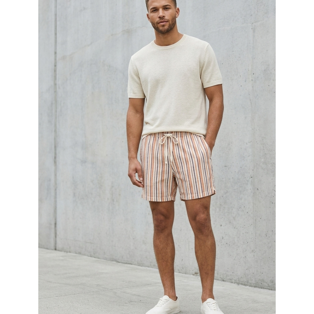 PacSun Volley Striped Linen Blend Shorts Orange Purple Cream Boho Summer‎ Size L
